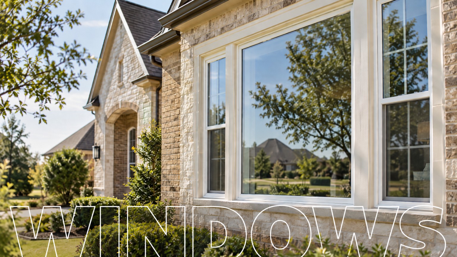 White replacement windows on a North Texas brick home